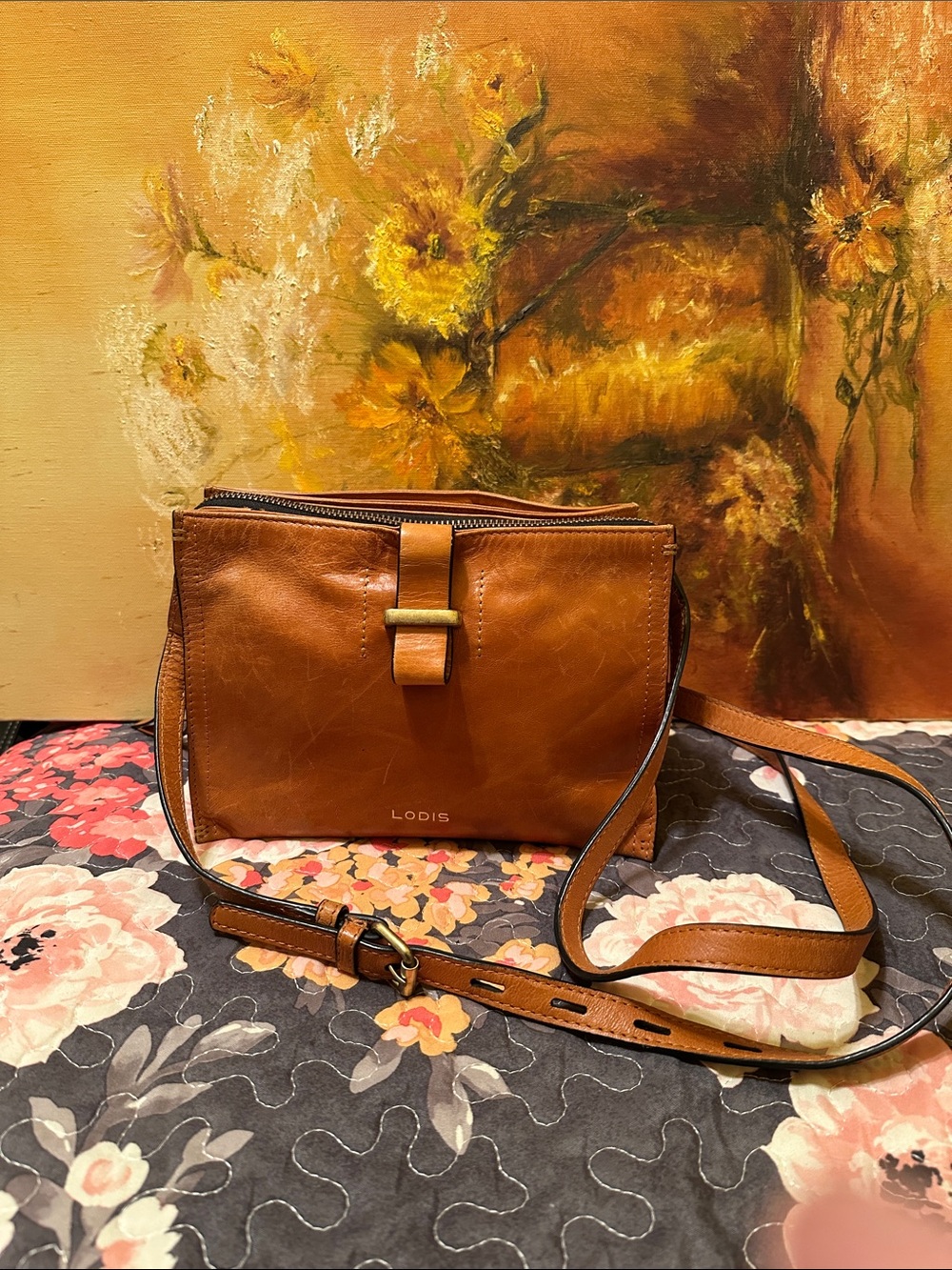 Lodis Cognac Leather Crossbody